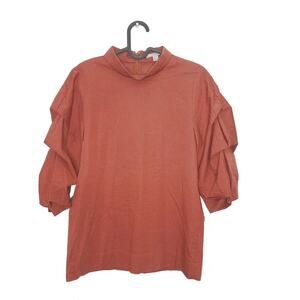 COS Mock Neck Puff Sleeve Orange Textured Blouse 2